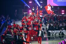 Cérémonie d'ouverture. Loïc tout ému de porter le drapeau et les couleurs de son pays. (photo SwissSkills)