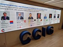 Sur grand écran, les 8 Directeurs des Chambres latines de commerce et d’industrie (CLCI) qui regroupent près de 10'000 entreprises et 500'000 emplois en Suisse latine